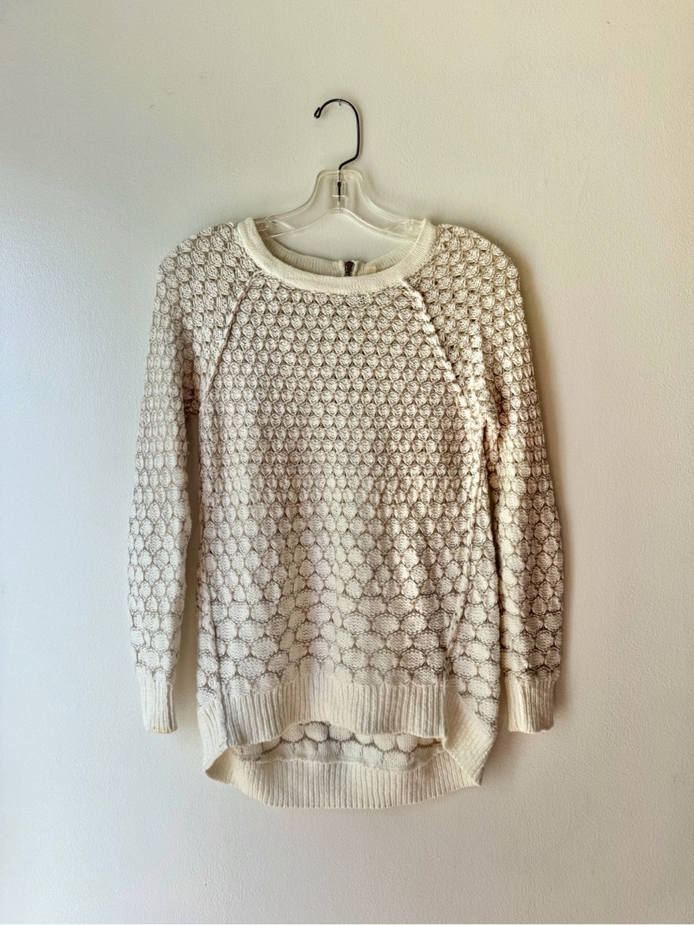 Anthropologie Moth DotDot Knit Honeycomb Zip Back Sweater in Ivory - XS